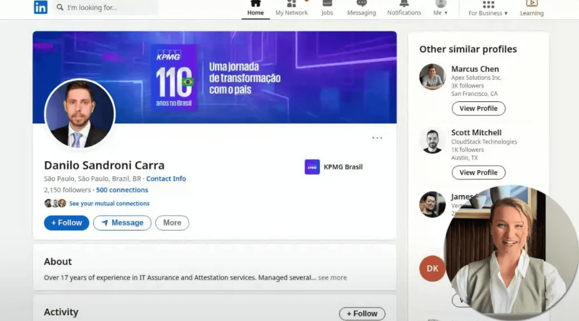 Personalized video with candidate LinkedIn profile and recruiter PIP overlay