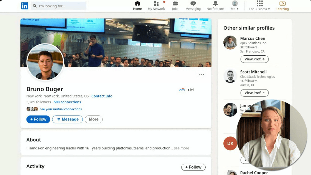 LinkedIn profile being browsed — Bruno