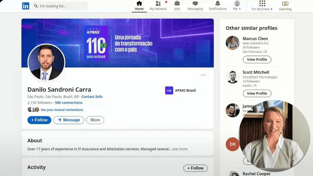 LinkedIn profile being browsed — Danilo